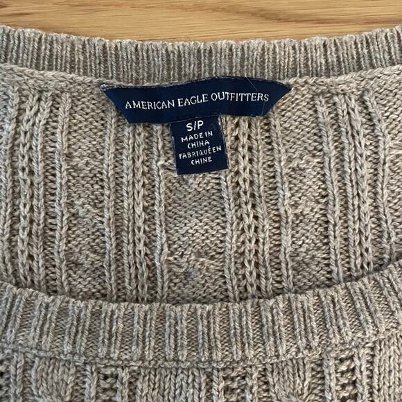 American Eagle Women's Cable Knit Fisherman Sweater Neutral Brown Soft Small - Picture 6 of 8